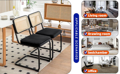 Dining Chairs Set of 2 velvet wicker side decorative chairs, black painted legs, modern medieval Bruell designed chairs,