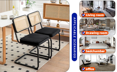 Dining Chairs Set of 2 velvet wicker side decorative chairs, black painted legs, modern medieval Bruell designed chairs,