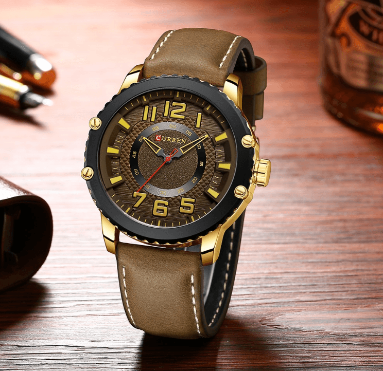 Men's Waterproof Sport Watch With Leather Belts And Large Numbers Details Unique Design Perfect Gift
