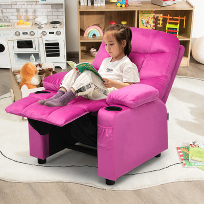 Kids Recliner Chair with Cup Holder and Footrest for Children-Pink