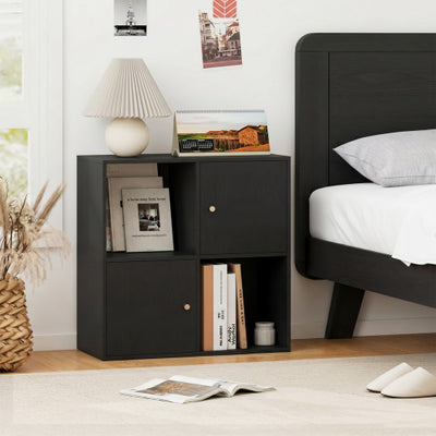 4-Cube Bookcase 3-Tier Bookshelf with Dual Anti-Tipping Kits and 2 Cabinets-Black
