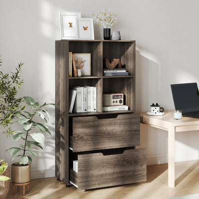 4-Cube Bookcase with 2 Drawers 51 inch 5-Tier Tall Freestanding Bookshelf-Gray