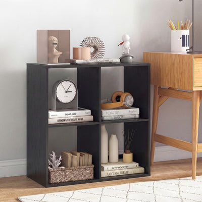 4 Cube Bookshelf with Back Guardrail for Living Room Bedroom-Black
