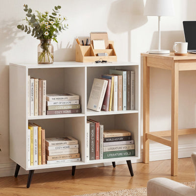 4-Cube Wooden Bookshelf Bookcase with 5 Metal Legs for Home-White