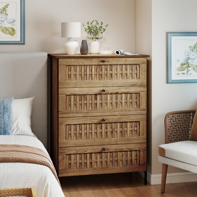 4-Drawer Dresser with Interlocking Mechanism and Metal Legs for Bedroom-Oak