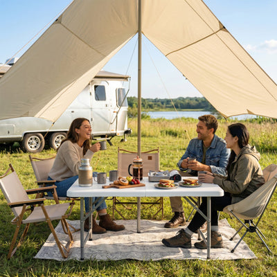 4 Feet Portable Camping Table with HDPE Tabletop and Metal Legs-White