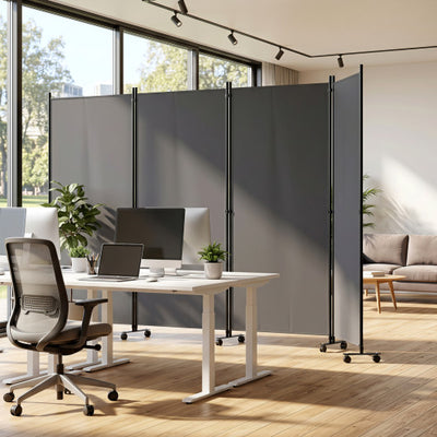 4 Panel Folding Privacy Screen Room Divider with Wheels-Gray
