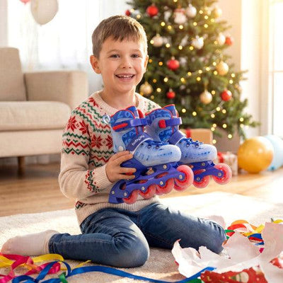 4-Size Adjustable Illuminating Kids Inline Skates with Light Up Wheels-Blue