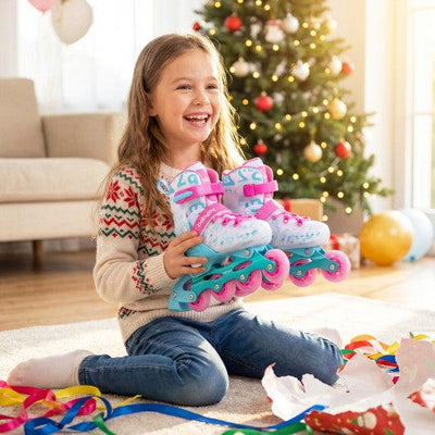 4-Size Adjustable Illuminating Kids Inline Skates with Light Up Wheels-Blue and Pink