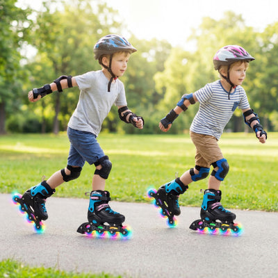 4-Size Adjustable Light-Up Inline Skates for Toddlers Ages 5-7-Black