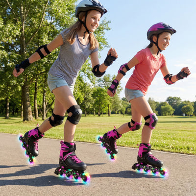 4-Size Adjustable Light-Up Kids Inline Skates for Kids Ages 9-14-Pink