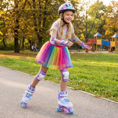 4 Sizes Adjustable Kids Roller Skates for Toddlers Ages 9-14 with 4 Light-up Wheels-Blue