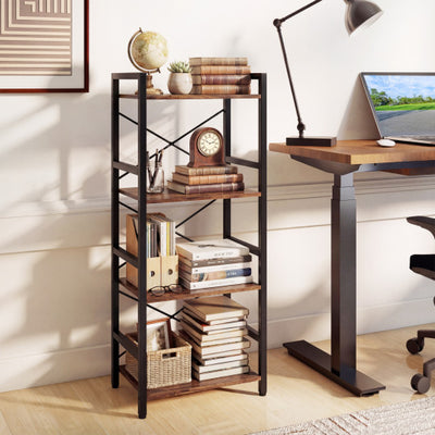 4-Tier Bookshelf Narrow Freestanding Display Shelf with Metal Frame-Rustic Brown