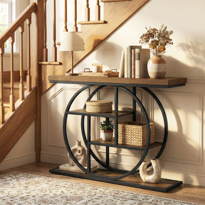 4-Tier Console Table 41 Inches Entryway Table with Storage Shelves-Brown