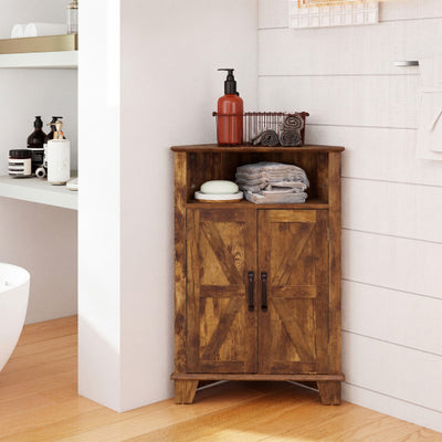 4-Tier Corner Storage Cabinet with Open Shelf-RusticBrown