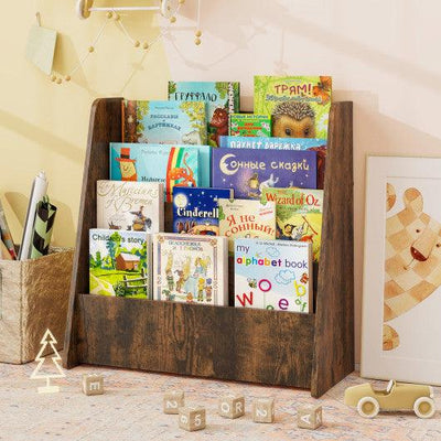 4-Tier Kids Bookshelf with Deep Compartments for Bedroom-Rustic brown