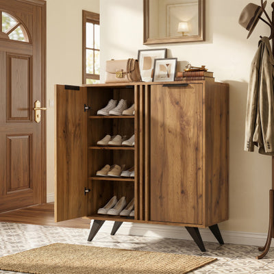4-Tier Modern Freestanding Hidden Shoe Cabinet with 2 Doors-Natural