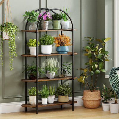 4-Tier Open Bookcase with Sturdy Metal Frame for Living Room-Rustic Brown