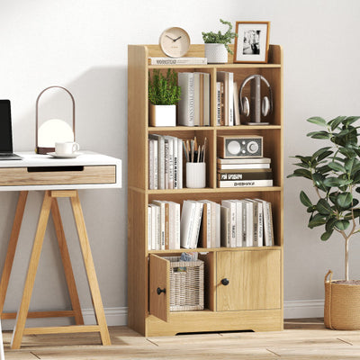 4 Tiers Bookshelf with 4 Cubes Display Shelf and 2 Doors-Natural