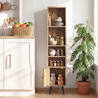 4 Tiers Rattan Storage Cabinet with Slim Design-Natural