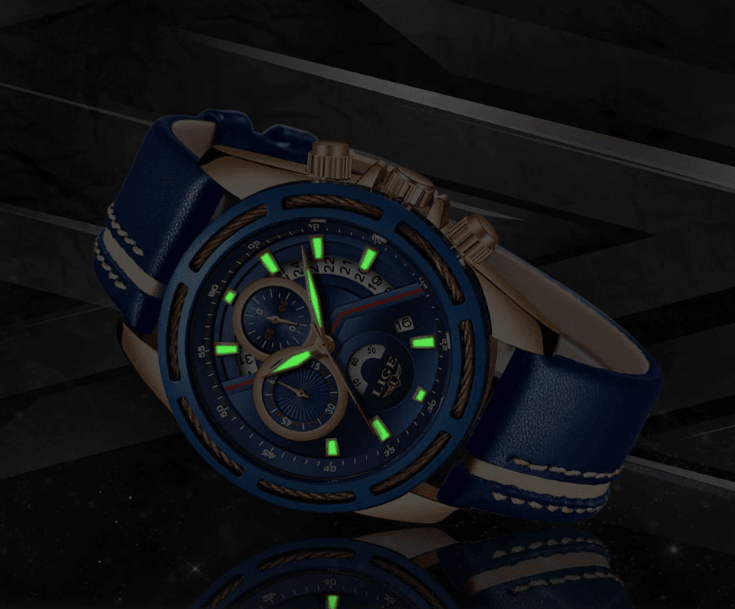 Men's Waterproof Sports Watch With Leather Belts, Chronometers Day View Fluorescent Pointers Unique Design Perfect Gift