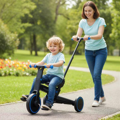 4-in-1 Foldable Toddler Tricycle with Push Handle with Adjustable Seat-Navy