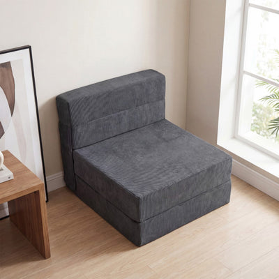 4-in-1 Folding Sofa Bed with Corduroy Cover and Smooth Zipper for Living Room-Gray