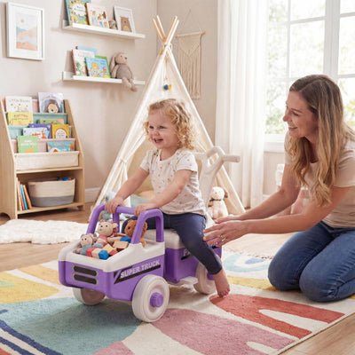 4 in 1 Ride on Push Car with Music and Under-Seat Storage for Boys Girls-Purple