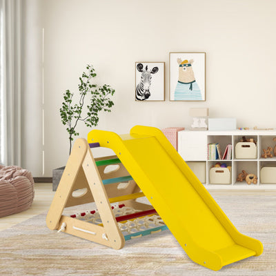 Patented 4 in 1 Triangle Climber Toy with Sliding Board and Climbing Net-Multicolor