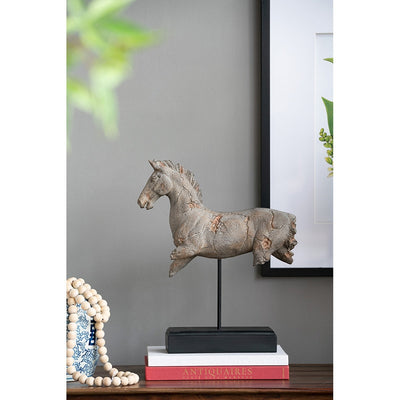 Antique Horse Statue on Stand — Defiance Spirited Horse Accent Sculpture