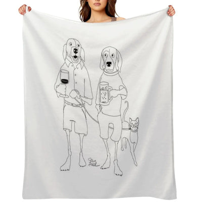 Dogs Casually Walking with Drinks And Leashed Cat Throw Blanket