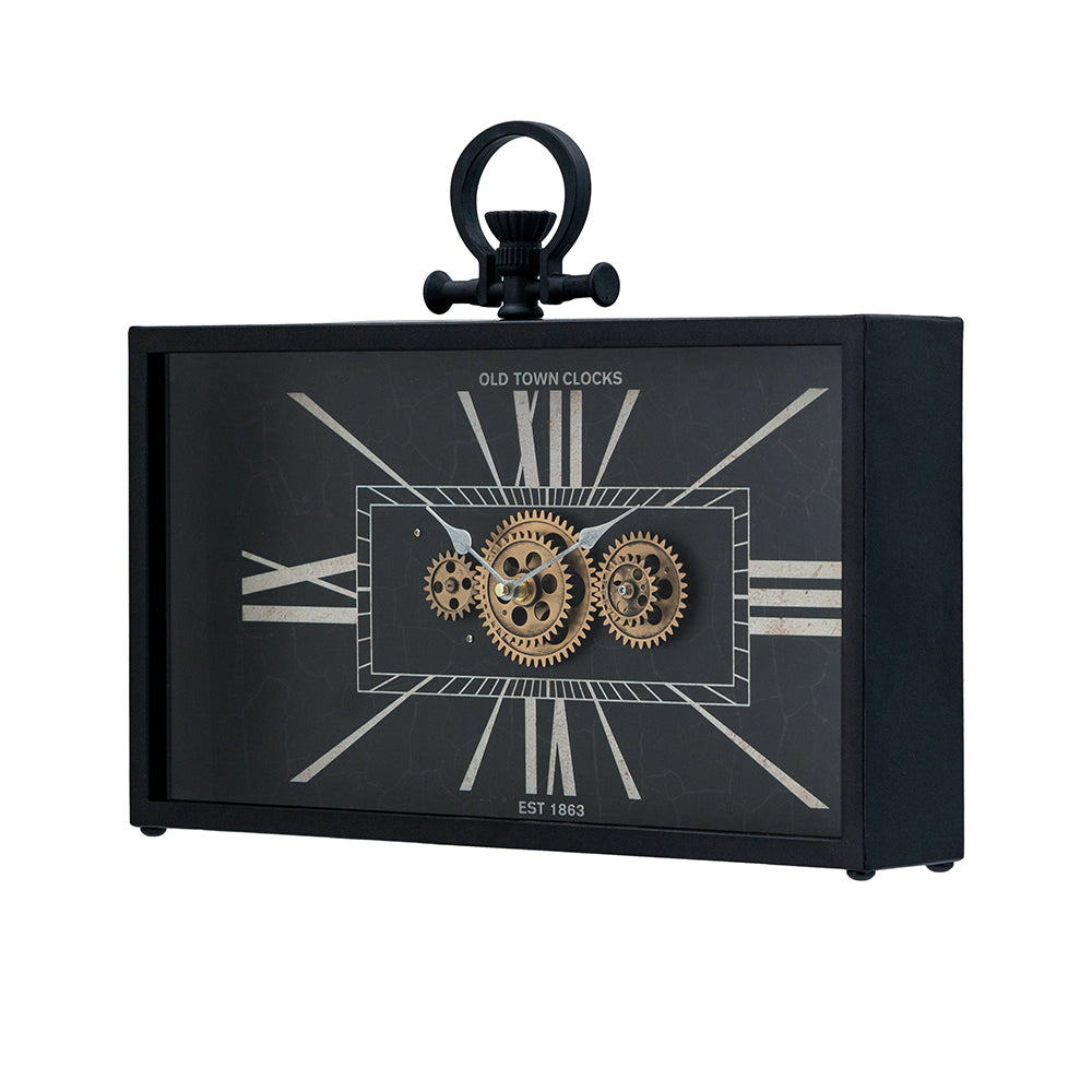 17.5x3x13' Decorative Black and Gold Gear Table Clock