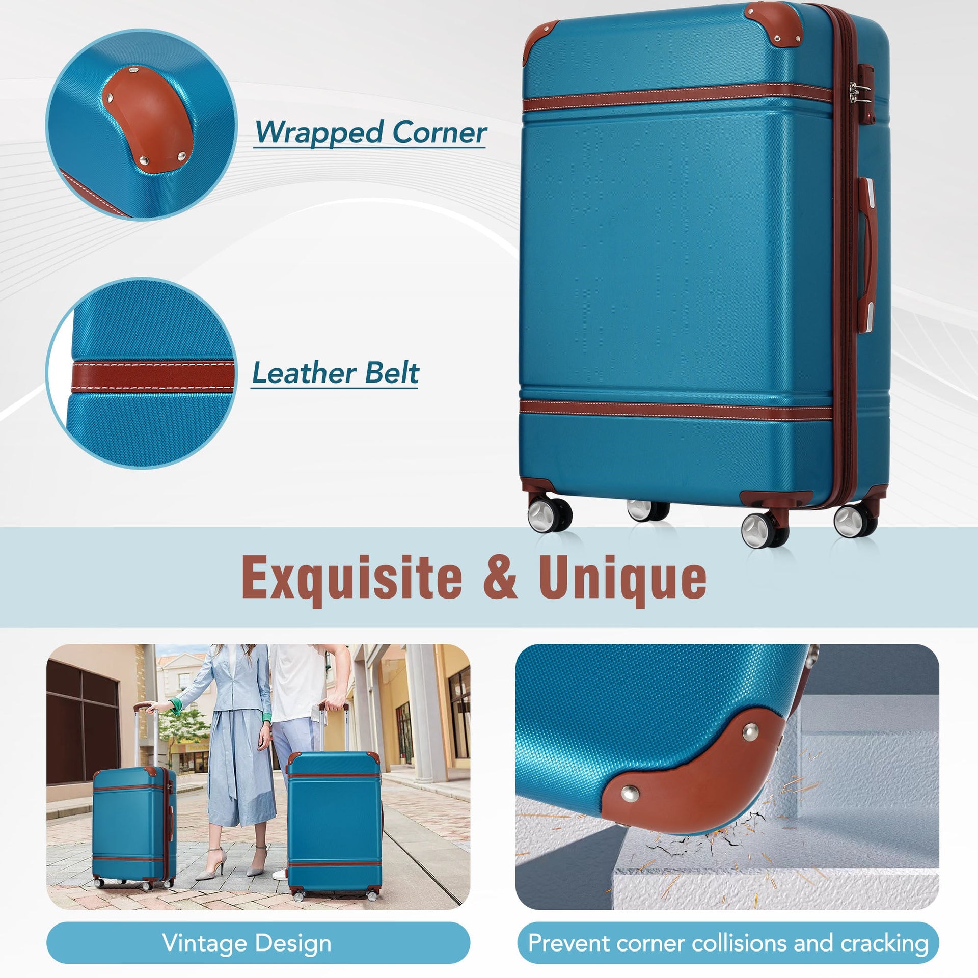 Hardshell Luggage Sets 4 Pieces 20'+24'+28' Luggages and Cosmetic Case Spinner Suitcase with TSA Lock Lightweight
