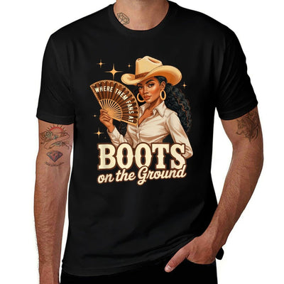 Boots On Ground Juneteenth Melanin Cowgirl Western Rodeo Tagless Design T-Shirt