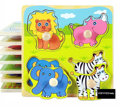 New Hand Grab Board Wooden Puzzle Toys for Children Cartoon Animal Fruit Kids Baby Early Educational Learning Toy