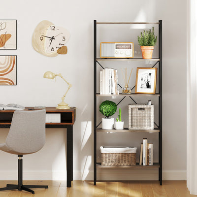 5-Tier Bookshelf with Open Shelves and Heavy Duty Metal Frame-Gray