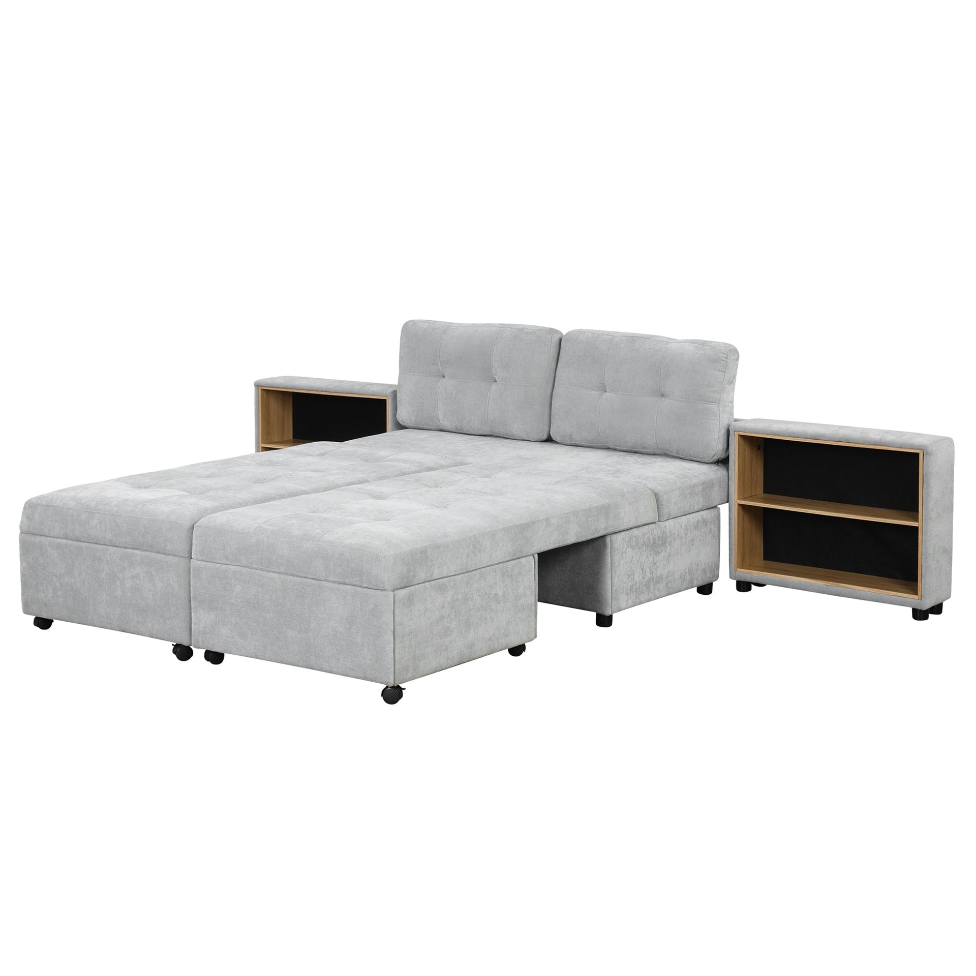 121.2' Versatile Sofa Bed Modular Sofa Free-combined Sofa with Two Storage Racks, Gray