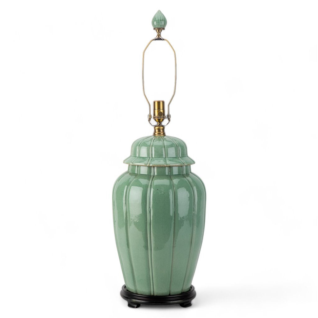 32''H Vintage Style Chinese Porcelain Celadon Green Temple Jar Lamp