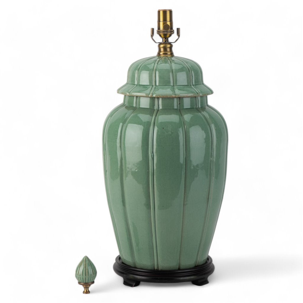32''H Vintage Style Chinese Porcelain Celadon Green Temple Jar Lamp