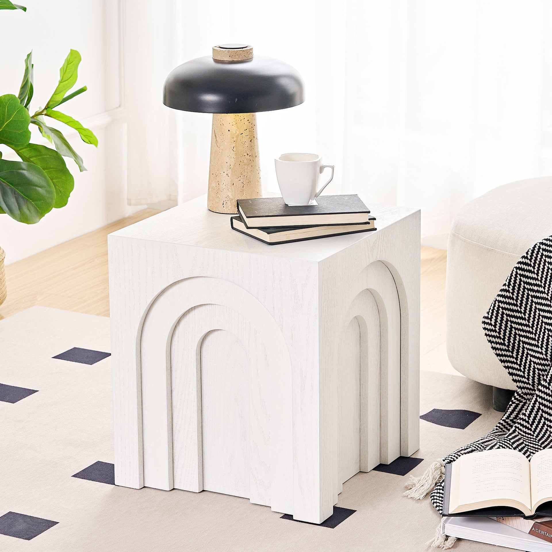 15.74'' Square Side Table Small Coffee Table Accent Table Bedside Table for Living Room Bedroom,WHITE