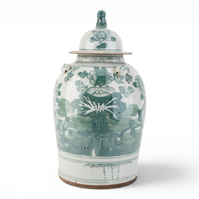 Green Mud - Stepped Floral Covered Temple Jar