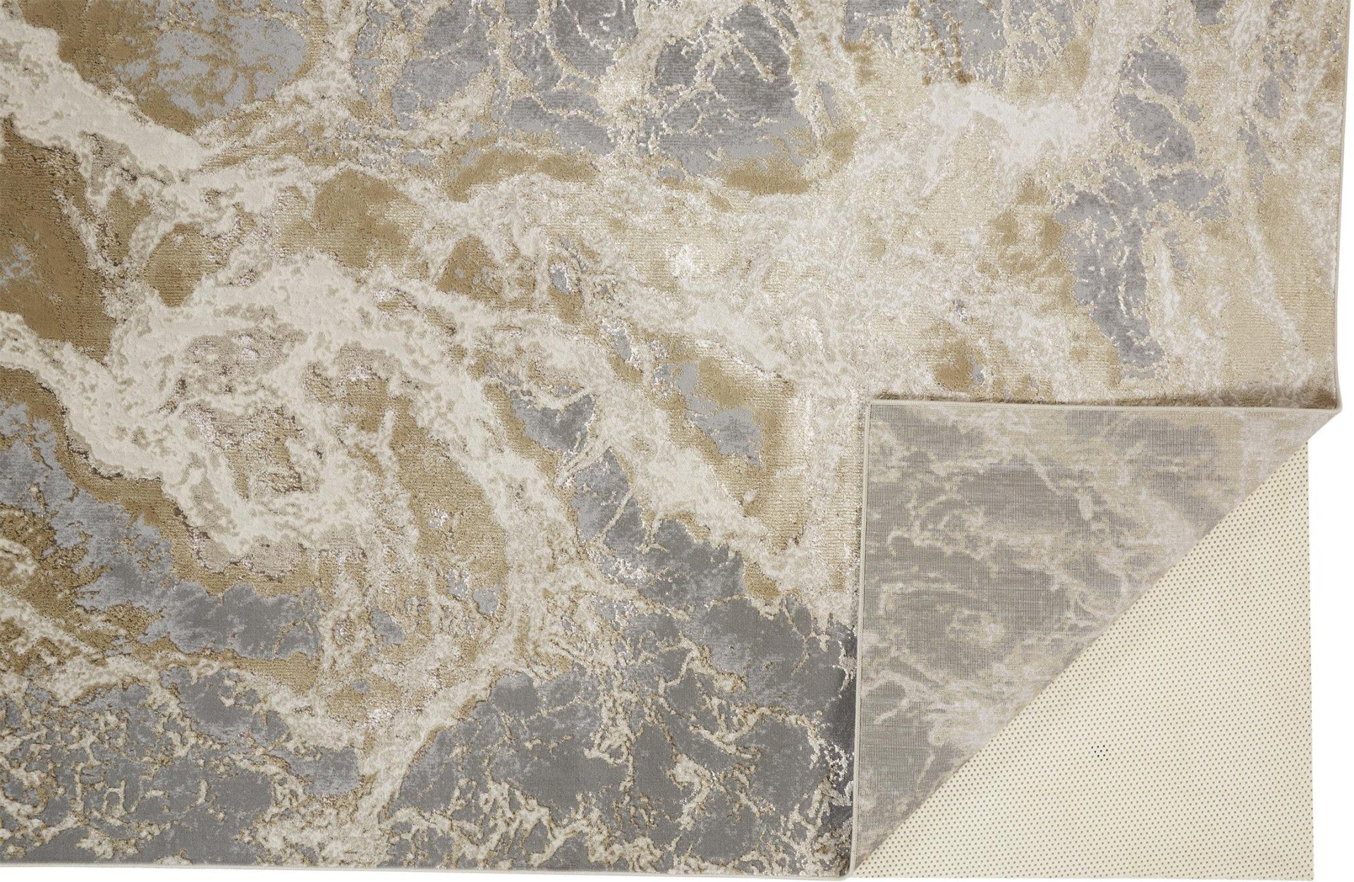 12' X 15' Ivory Silver And Gold Abstract Stain Resistant Area Rug