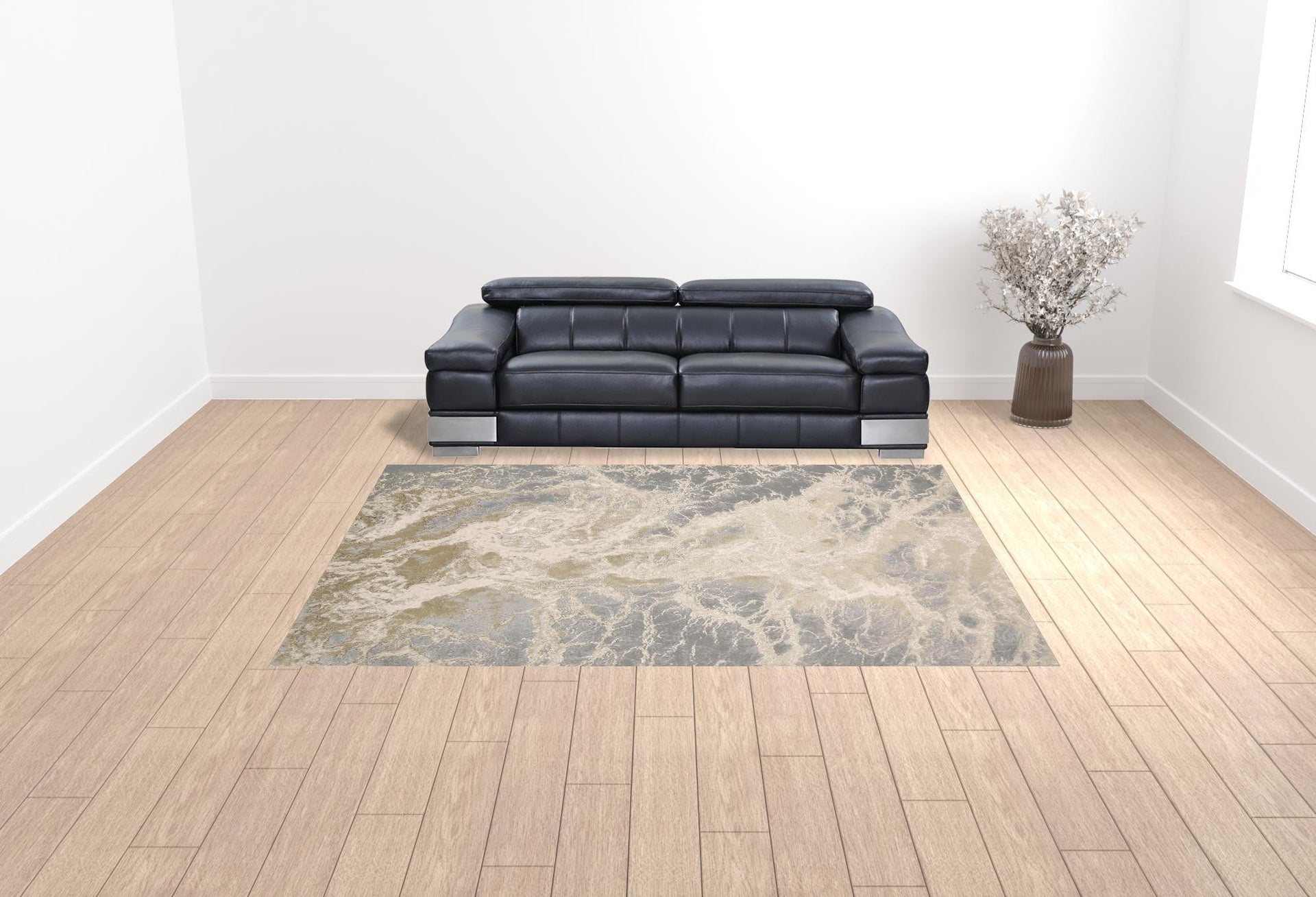 12' X 15' Ivory Silver And Gold Abstract Stain Resistant Area Rug