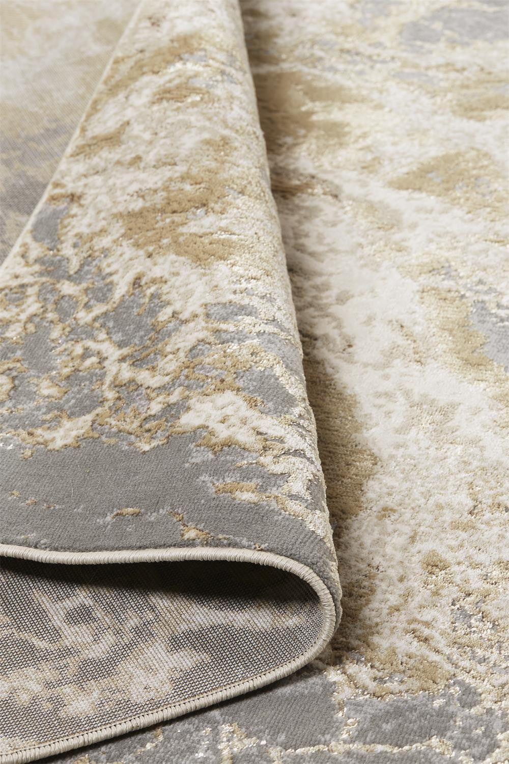 12' X 15' Ivory Silver And Gold Abstract Stain Resistant Area Rug