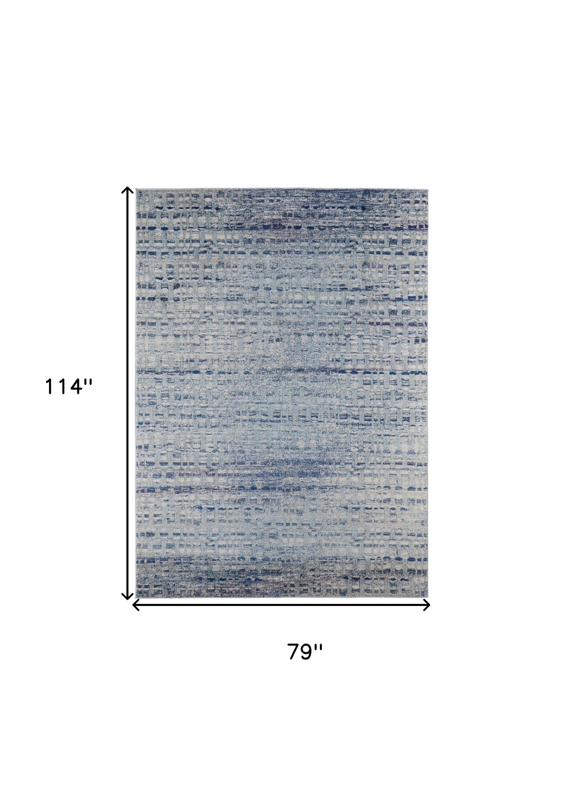 10' X 14' Blue And Ivory Abstract Power Loom Stain Resistant Area Rug
