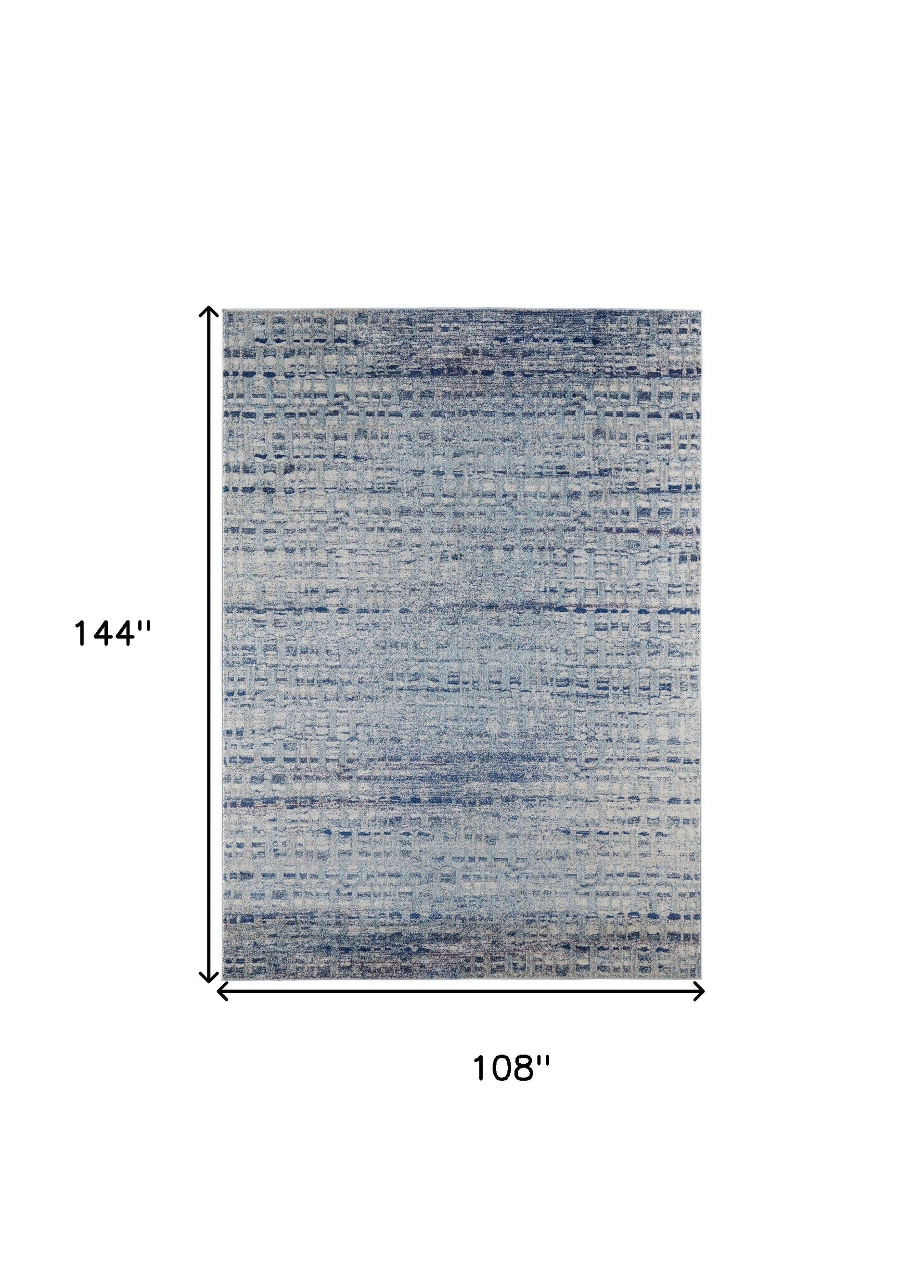 10' X 14' Blue And Ivory Abstract Power Loom Stain Resistant Area Rug