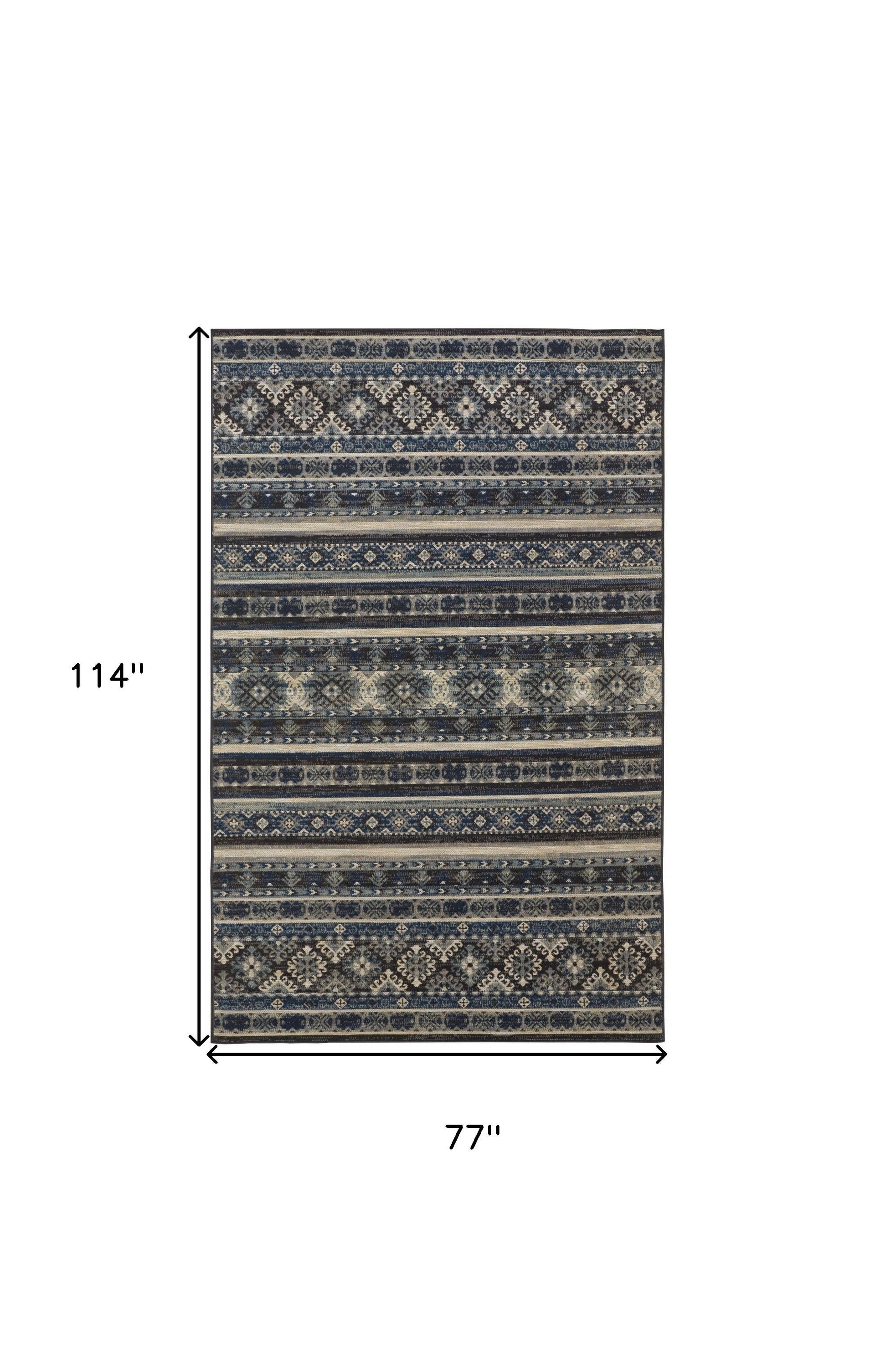 10' X 13' Blue Red And Ivory Geometric Distressed Area Rug