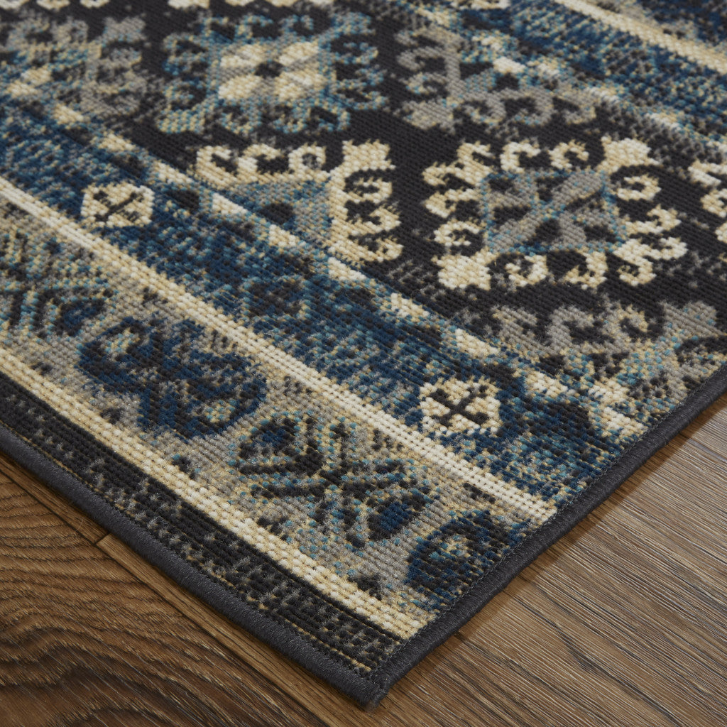 10' X 13' Blue Red And Ivory Geometric Distressed Area Rug