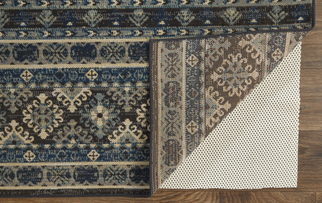 10' X 13' Blue Red And Ivory Geometric Distressed Area Rug