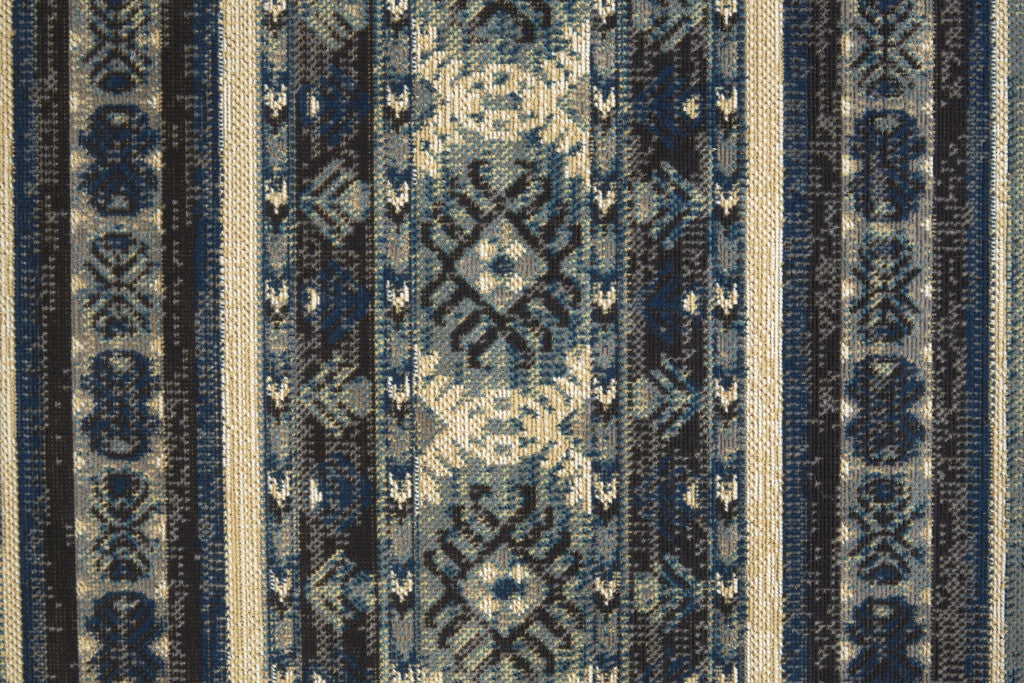 10' X 13' Blue Red And Ivory Geometric Distressed Area Rug
